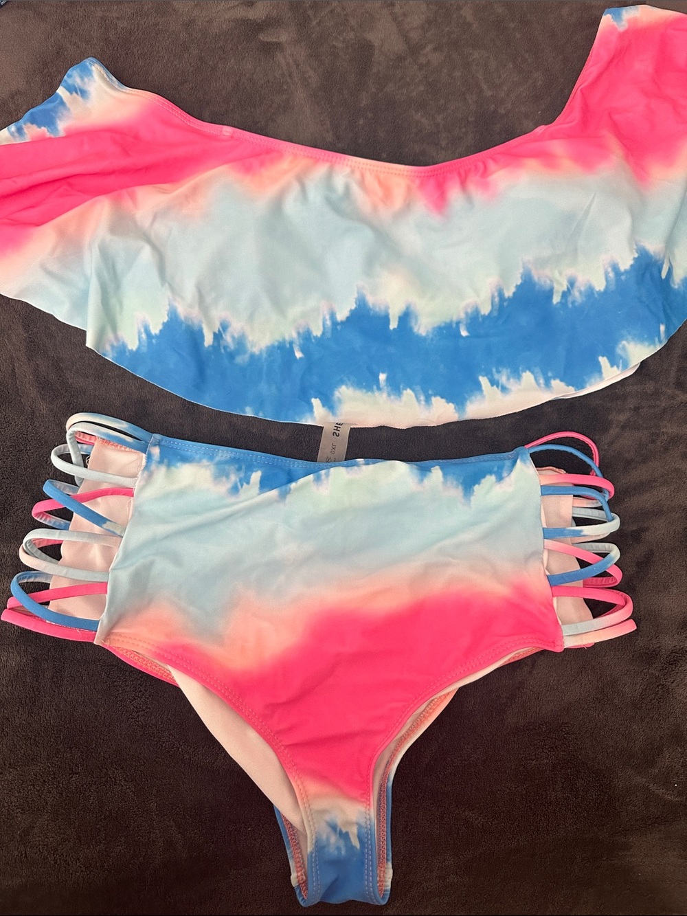 SHEIN Pink Blue Ombre Strappy Bikini Set